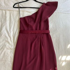 Vera Wang long one shoulder wine colored dress